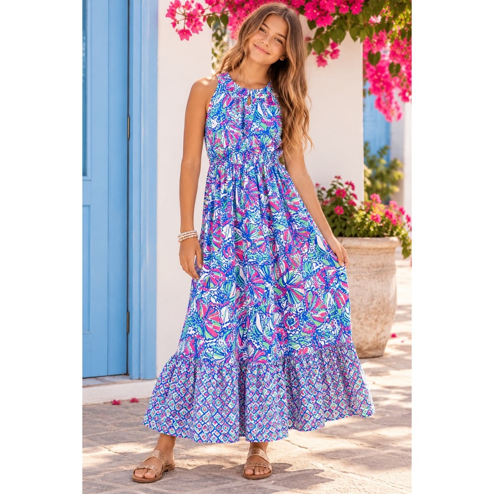 Lilly Pulitzer Target 20th Anniversary Maxi Dress XL Blue Pink Tropical Floral